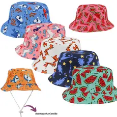 Chapéu Bucket Bebê Infantil Praia Proteção Solar Uv Estampa Girafa Unicornio Tubarão Dino