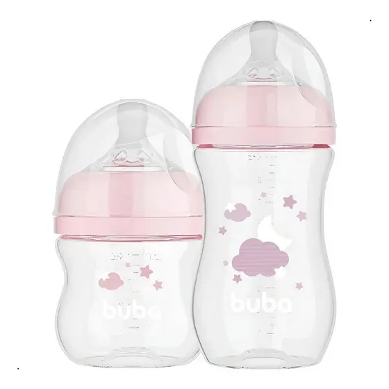 Kit 2 Mamadeira Easy Flow Nuvem Rosa 120ml e 270ml - Buba