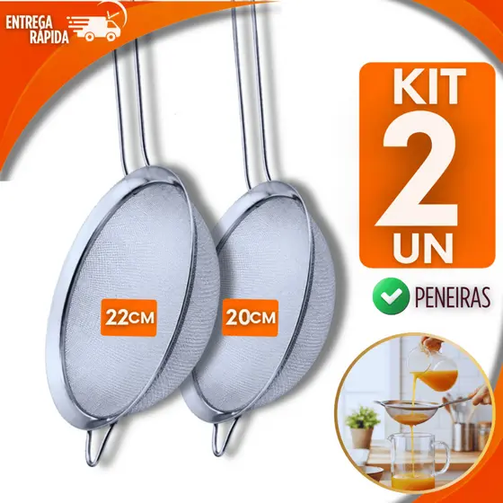 Combo 2 Peneira Coador Manual Em Aço Inox Para Cozinha Restaurante Lanchonete 22cm 20cm Peneiras