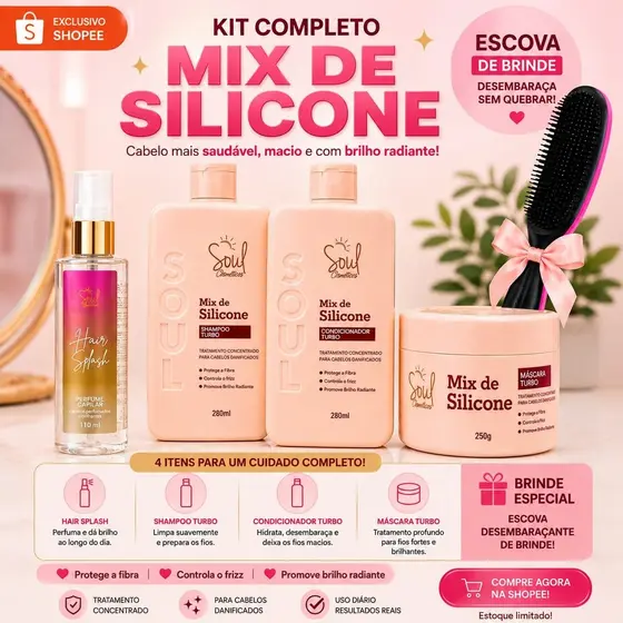 KIT CAPILAR 3 ITENS MIX DE SILICONE SOUL + HAIR SPLASH 110 ML  + BRINDE