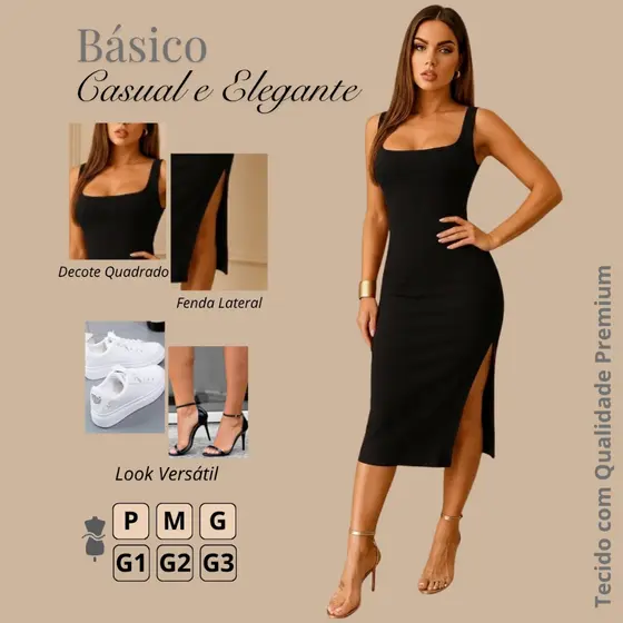 vestido midi feminino com fenda sem manga ribana canelado algodão casual social tubinho justo colado de festa
