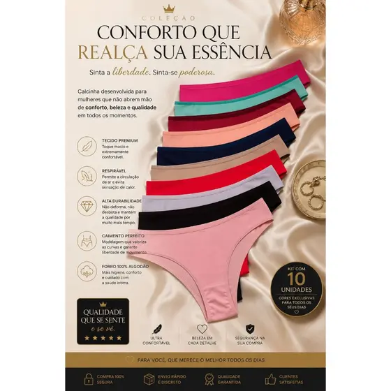 Kit Calcinha Tanga Algodão Conforto Tanga Calcinhas Básica Cotton Feminina New Route Revenda