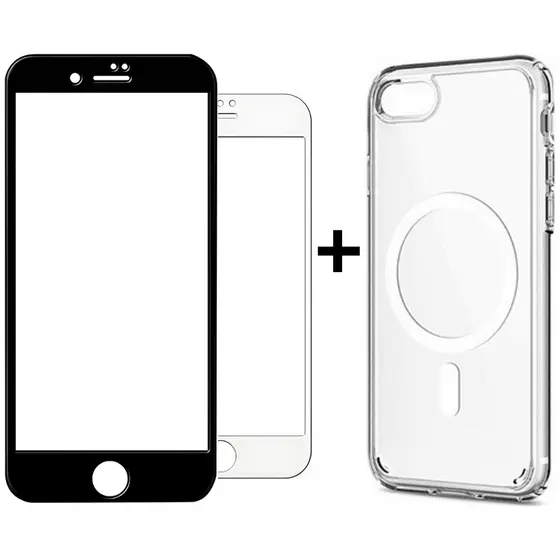 Kit Capinha Magsafe Transparente e Película para Iphone 7, Iphone 8 e Iphone SE Case Fechada nas Laterais de Silicone