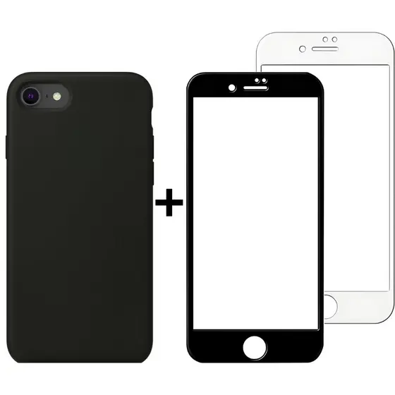 Kit Capinha Preta e Película Transparente para Iphone 7, Iphone 8 e Iphone SE Case Fechada nas Laterais de Silicone