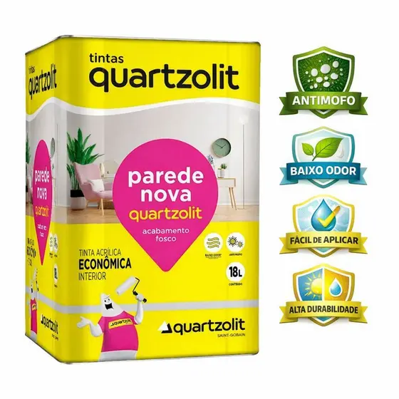 Tinta Acrílica Econômica Parede Nova Anti Mofo Sem Odor 18L  Quartzolit
