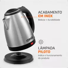 Chaleira Elétrica 1.8L Jarra Aço INOX desligamento automático Ferve Rápido Izing