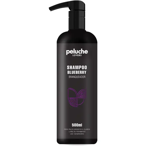 Shampoo Pet Branqueador Blueberry 500ml Peluche Pelos Claros Remove Amarelado Cães Gatos