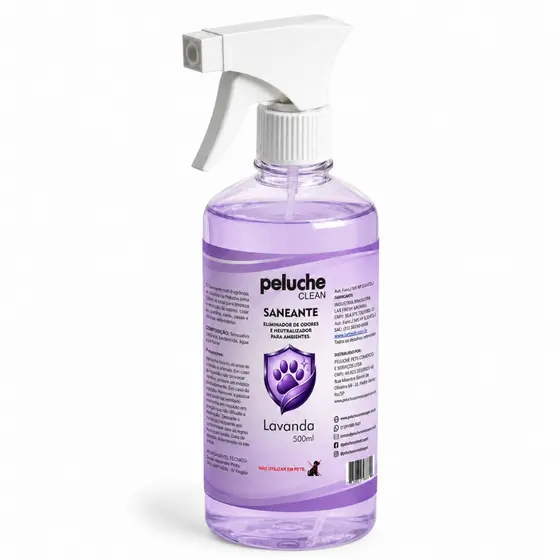 Saneante Eliminador de Odores Lavanda Peluche Clean 500ml para Quintal Canil Casa e Ambiente Pet