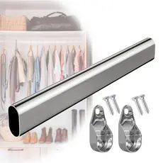 Kit Tubo Cabideiro Oval Oblongo Para Guarda Roupa Cromado Com Suportes