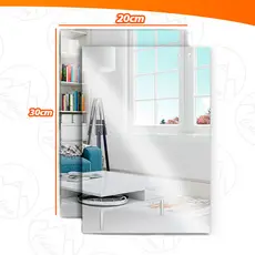 Kit 2 Espelhos Placa 30x20cm Adesivo Auto Colante Acrílico Boa Nitidez Retangular Decorativo Quarto Sala Banheiro