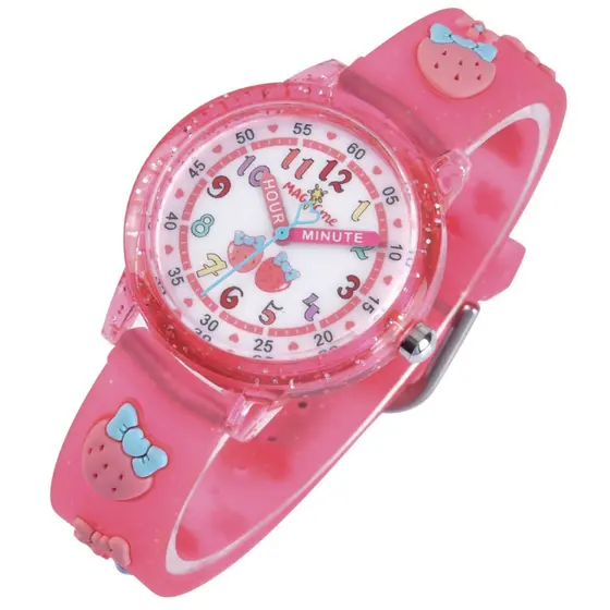 Relógio Infantil Magic Me Morango Rosa Aprende As Horas Resistente 30M Com Caixa Para Presente