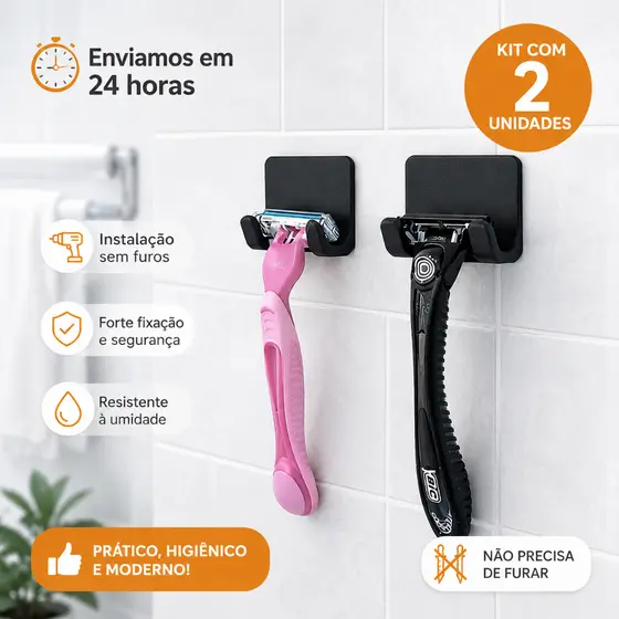 Suporte Para Barbeador Porta Gilete Gillette Prestobarba Parede Sem Furo Fita 3M Banheiro