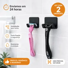 Suporte Para Barbeador Porta Gilete Gillette Prestobarba Parede Sem Furo Fita 3M Banheiro