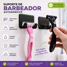 Kit 2 Suporte Gillette Prestobarba Parede Porta Barbeador Sem Furo Organizador Banheiro Fita 3M