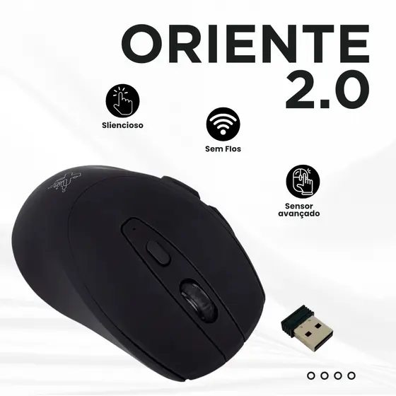 Mouse sem fio All Black Oriente Ergonômico com adaptador USB 2.0