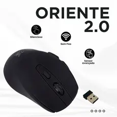 Mouse sem fio All Black Oriente Ergonômico com adaptador USB 2.0