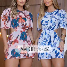 Vestido Macaquinho de Manguinha Princesa Estampado Farm Feminino, De Amarrar nas costas