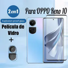 Película de Vidro OPPO Reno 10 10 5G 2 Em 1 Protetor De Tela De Vidro Temperado Para Reno 11 F 10 Pro Plus 7 4G 5G Filme E Lente De Câmera