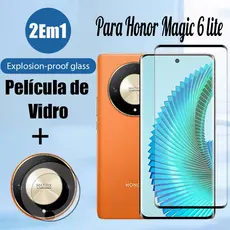 Película Protetoras de Vidro Honor Magic6 Lite 5G 2 Em 1 Protetor De Tela De Vidro Temperado Para Magic 6 5 Pro 9D Filme E De Lente De Câmera