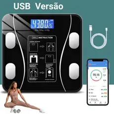 Balança Digital Corporal Bioimpedância Profissional Bluetooth, Smart App Premium Com Visor Inteligente USB Recarregável