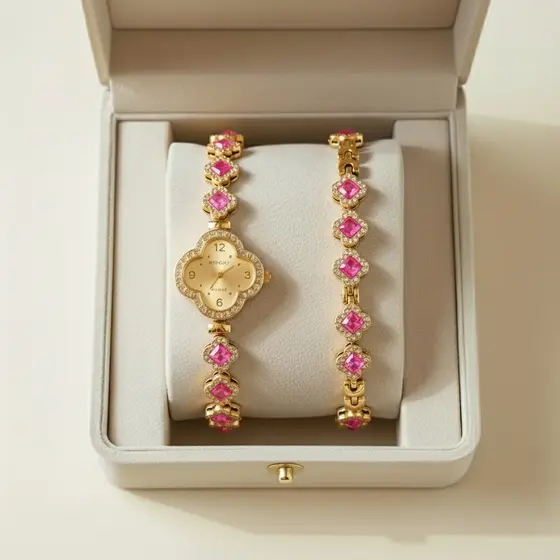 Relógio Feminino Quartzo Trevo da Sorte Bracelete Elegante