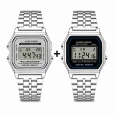 Relógio Prata Digital LED Unissex Quadrado Retrô Slim Moda Masculina Feminina Estilo Clássico