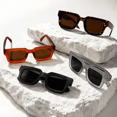 Óculos de Sol Retangular Armação Grossa Hype Rapper Masculino Feminino Streetwear Unissex UV400 Trap Y2K