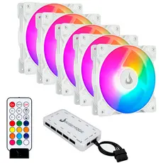 Kit 5 Fans Cooler Ventoinhas Pc Gamer Rise Mode Z White Argb C/ Controladora Hub Branco
