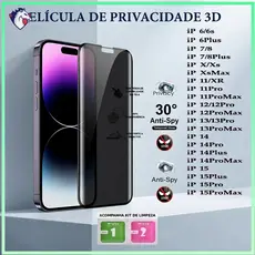 Película De Privacidade 3D Vidro Temperado Anti-Spy Para Iphone 6, 7, 8, XR, 11, 12, 13, 14, 15,16,16E