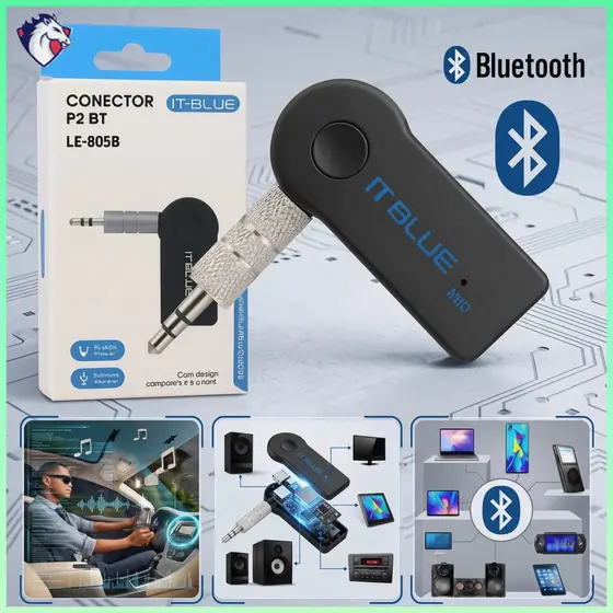 Conector Adaptador Bluetooth sem Fio P2 BT para Carros Rádio Caixa de Som/It Blue LE-805B