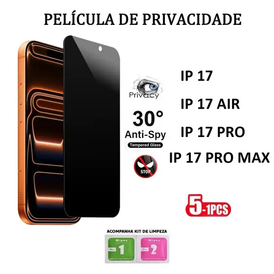 Película De Privacidade 3D Vidro Temperado Anti-Spy  Compatível iphone 17  17 PRO 17 PROMAX 17 AIR