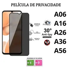 Película De Privacidade 3D Vidro Temperado Anti-Spy Compatível Samsung A06 A16 A26 A36 A56
