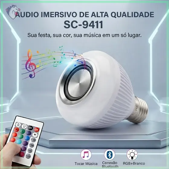 Lâmpada LED Inteligente RGB Bluetooth Musical com Caixa de Som Reprodução de Áudio Controle SC-9411