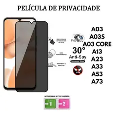 Película De Privacidade 3D Vidro Temperado Anti-Spy Para Samsung A03 A03S A03 CORE A13 A23 A33 A53 A73