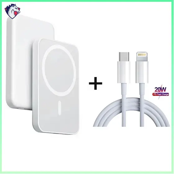 Kit 2 em 1 Power Bank Portátil   Pack MagSafe + Cabo de iphone Rápido 20W USB-C para Lightning 1m