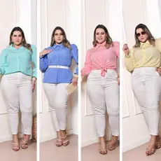 Camisa Social Femenina manga longa Plus Size Duna Lisa