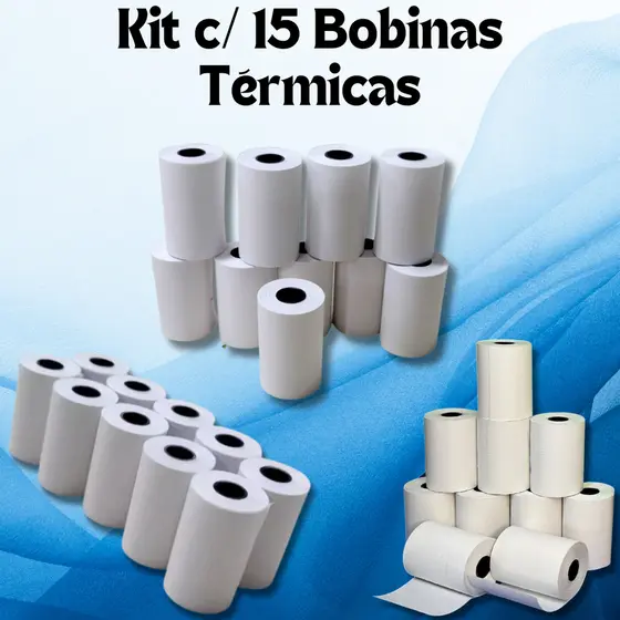 Kit com 15 Bobinas Térmicas Para Maquinas de Cartão e Impressoras Portáteis