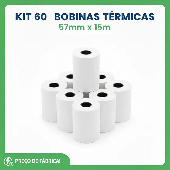 Bobinas Térmicas 57mm x 15m (60 Unid.) SUPER ATACADO p/ Moderninha Cielo SumUp
