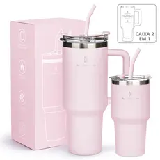 ROMANTIC CROWN Kit 2 Copo Térmico Inox 1200ml/600ml Garrafa Térmica Inoxidável com Tampa e Canudo