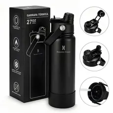 ROMANTIC CROWN Garrafa Térmica 800ml Aço Inox 304 com 2 Formas de Beber para Viagem e Esporte