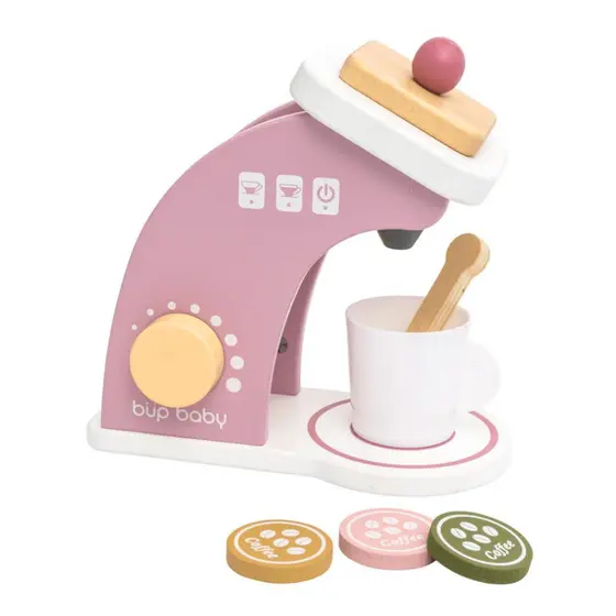 Brinquedo De Madeira Kit Máquina De Café Rosa Büp Baby