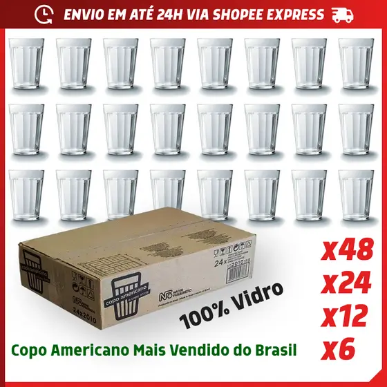 Jogo 12/24 Peças Copo Americano Tradicional 190ml Para Cerveja Suco Café Refrigerante Água Nadir