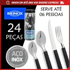 Jogo de Talheres Brinox Riviera 24 Peças Aço Inoxidável Pote com Alça Refeições Lava louças