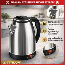 Chaleira Elétrica Térmica Inox 1.8 Litros Com Tampa 127V Reforçada com 30% á Mais de INOX