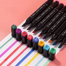 24 Cores Caneta Marcadora De Cabeça Dupla Oleosa Montagem Artística Para Estudantes Material Escolar
