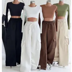 Calça Cargo Moletom Feminina Em Modelagem Soltinha, Cintura Alta, Super Conforto, Tendencia