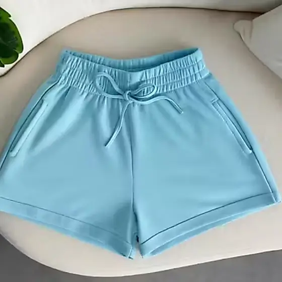 Short Liso em Moletinho Feminino Basico Confortável em Algodão  Cintura Alta com Elástico