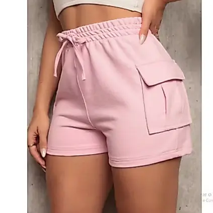 Short Cargo Feminino Moletinho com Bolso Lateral Cintura Alta Confortável Moda Verão