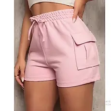 Short Cargo Feminino Moletinho com Bolso Lateral  Cintura Alta Confortável Moda Verão