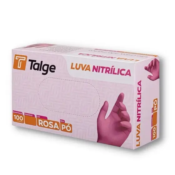 100 Uni. Luva Nitrílica ROSA Descartável SEM PÓ | Tam. PP, P, M e G - Hipoalergênica + Ambidestra